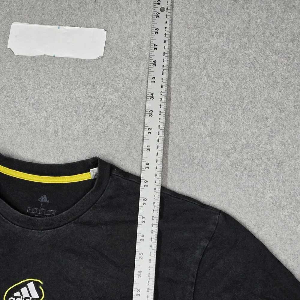 Adidas Men Shirt L Black Embroidered Graphic Activewear Short Sleeve